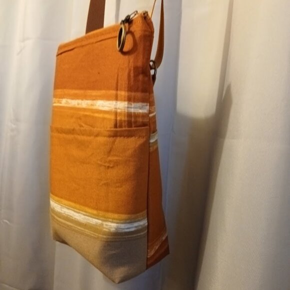 New Southwestern Travel Sling Crossbody Bag Purse Golden Brown Sarape Stripe - Picture 5 of 10